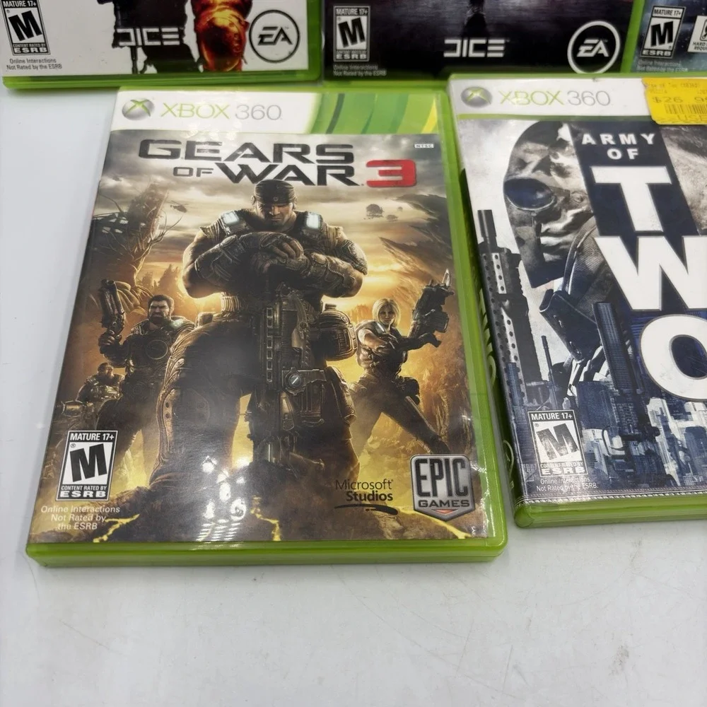 5 Xbox 360 Games Battlefield 2,3 & 4Army Of Two Gears Of War 3